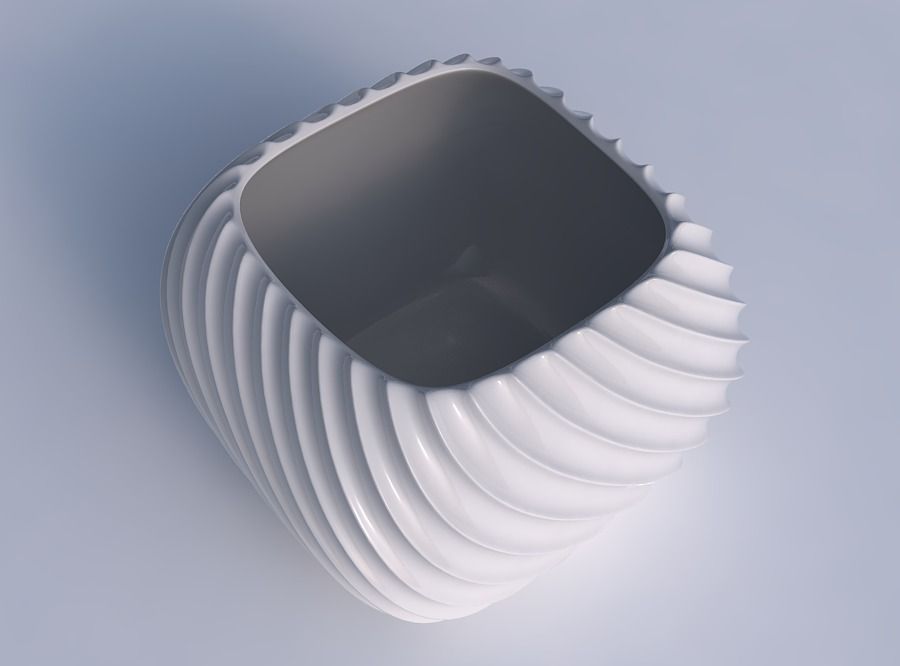 Bowl semi-quadratic with extruded vertical lines 2 3D print model_1