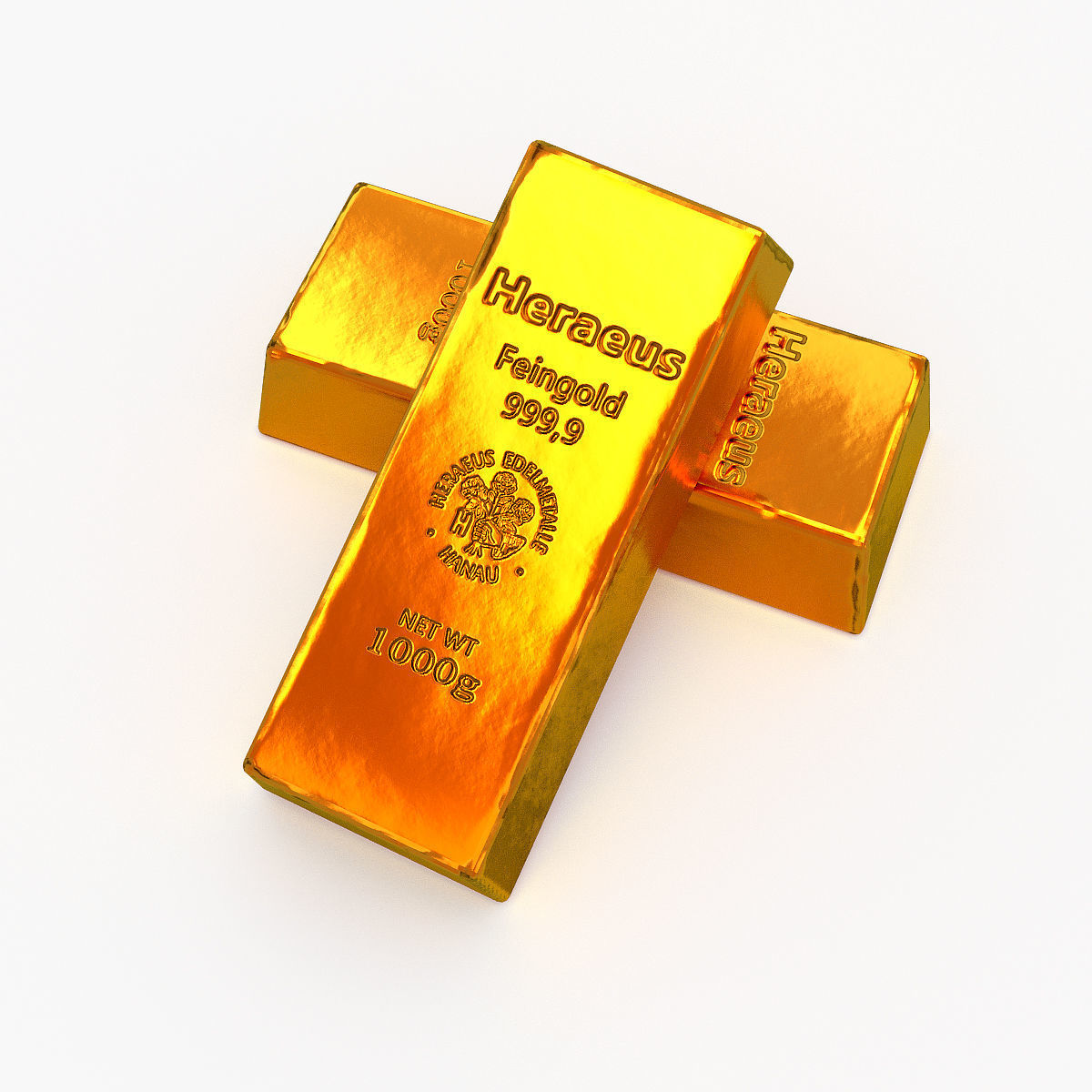 gold bar low polygon model 3D model_1