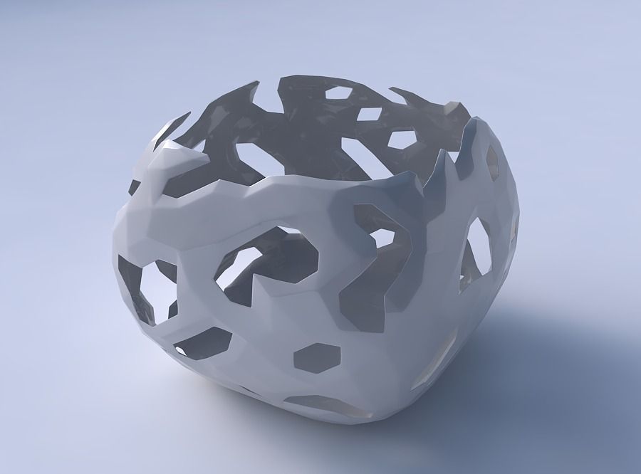 Bowl semi-quadratic with faceted cuts 3D print model_3