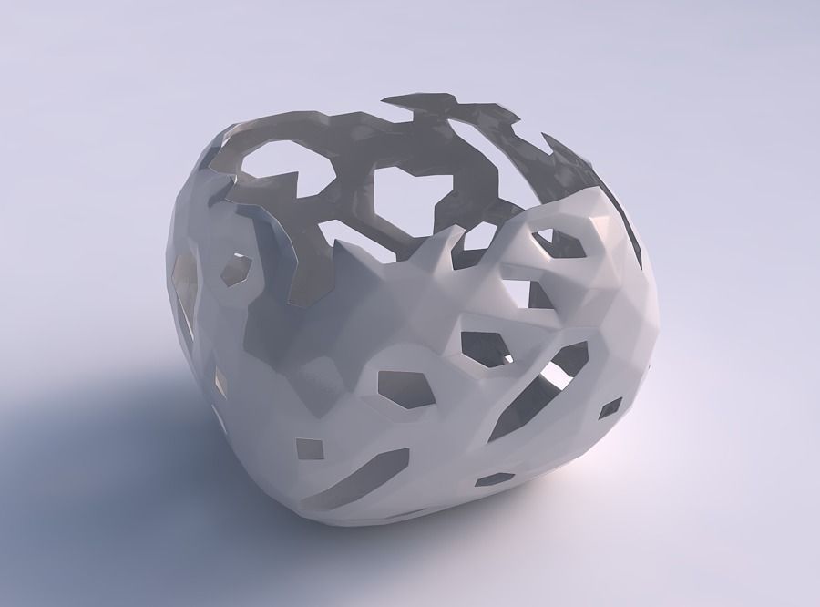 Bowl semi-quadratic with faceted cuts 3D print model_0