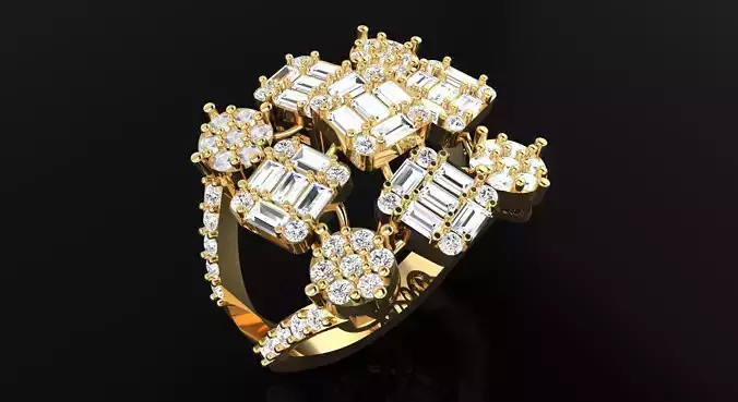 AR-DIAX-Z016 gold ring with baguettes and diamonds