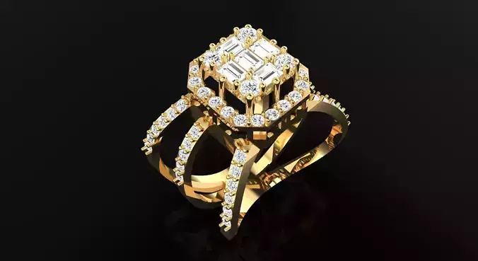 AR-DIAX-Z020 gold ring with baguette cut diamonds