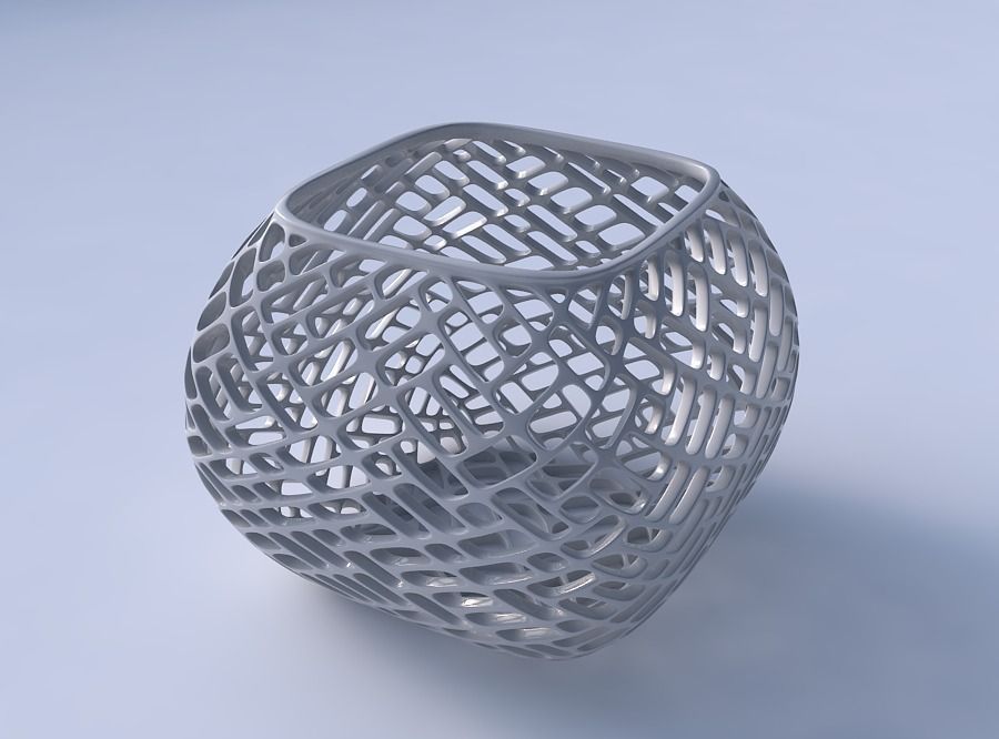 Bowl semi-quadratic with lattice tiles 3D print model_3