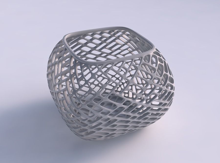 Bowl semi-quadratic with lattice tiles 3D print model_0