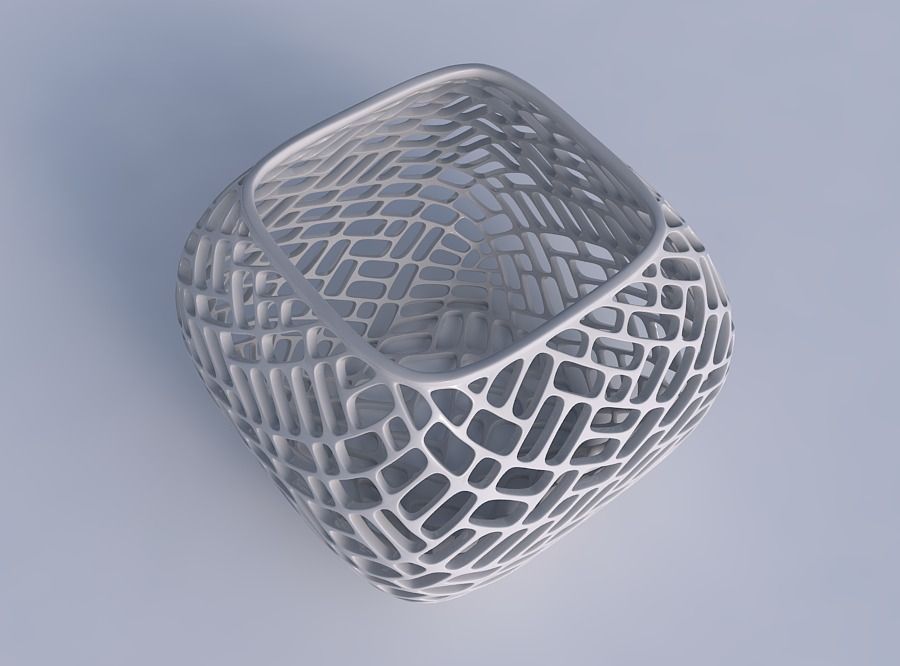 Bowl semi-quadratic with lattice tiles 3D print model_1