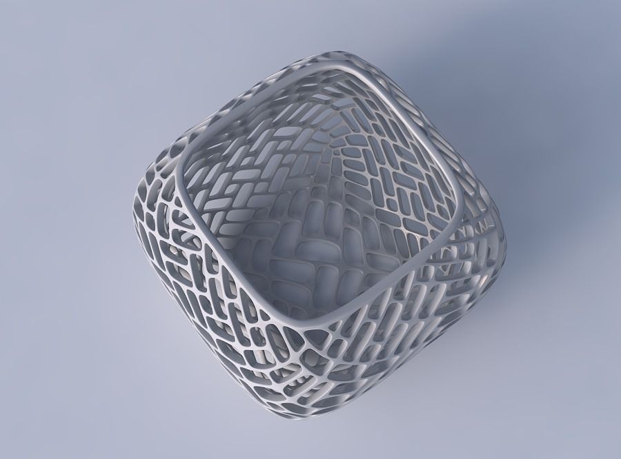 Bowl semi-quadratic with lattice tiles 3D print model_2