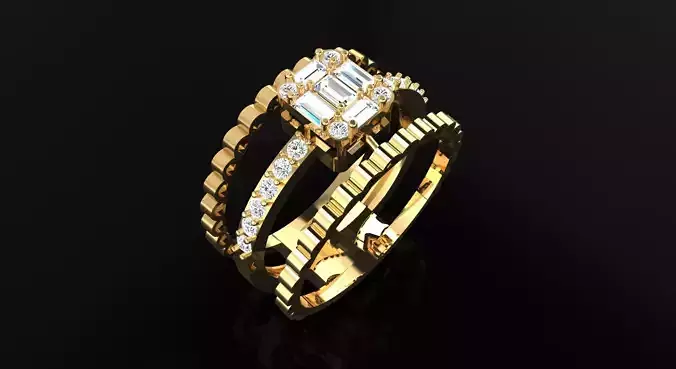 AR-DIAX-Z021 gold ring with baguette cut diamonds