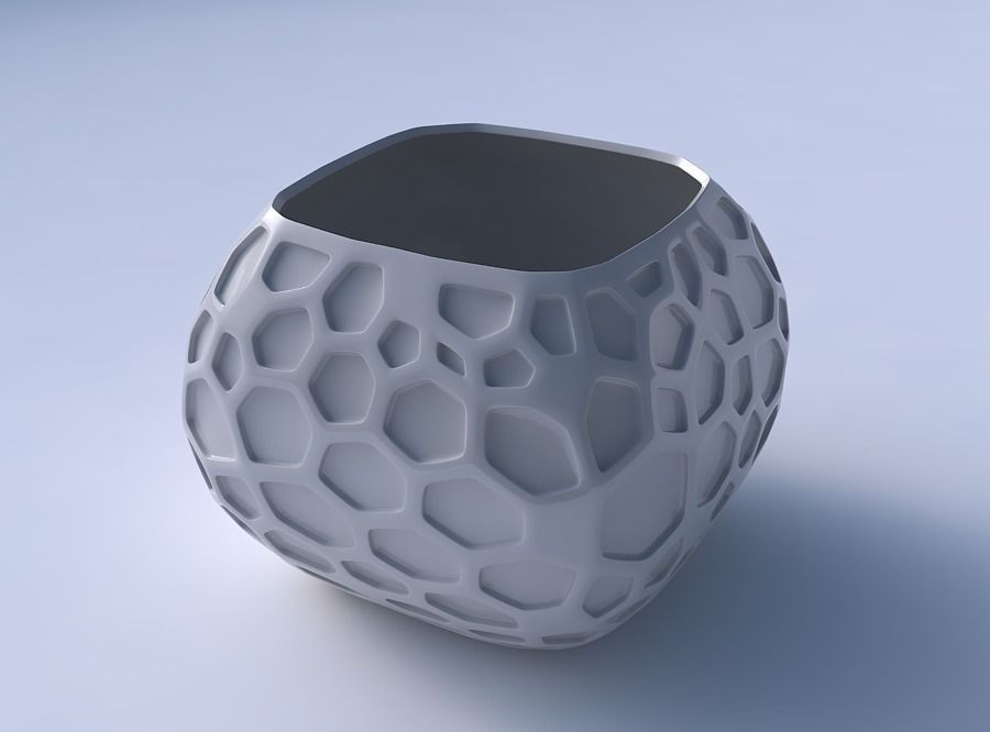 Bowl semi-quadratic with organic dents 3D print model_3