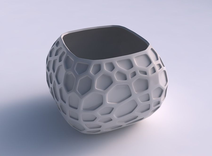 Bowl semi-quadratic with organic dents 3D print model_0