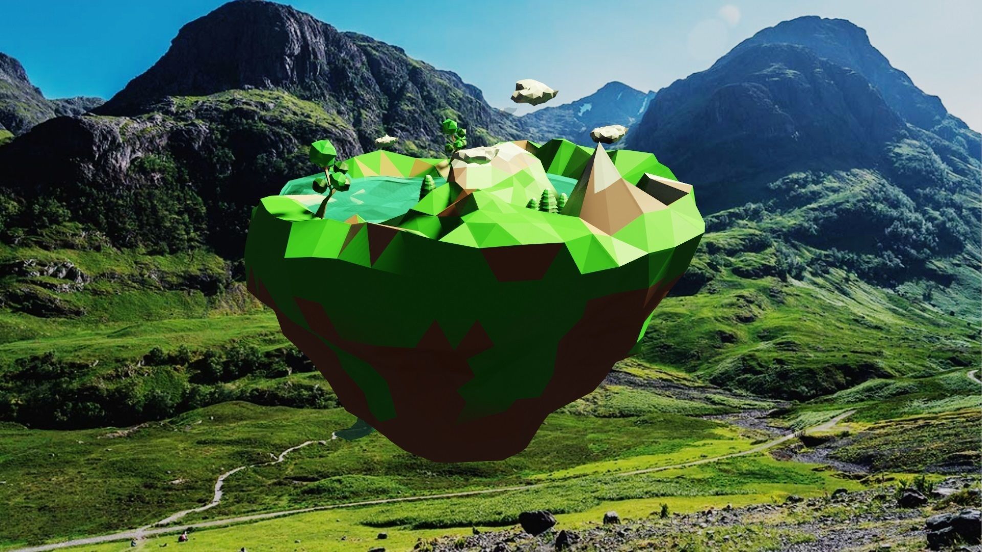 low poly land island in middle of lake Low-poly 3D model_3