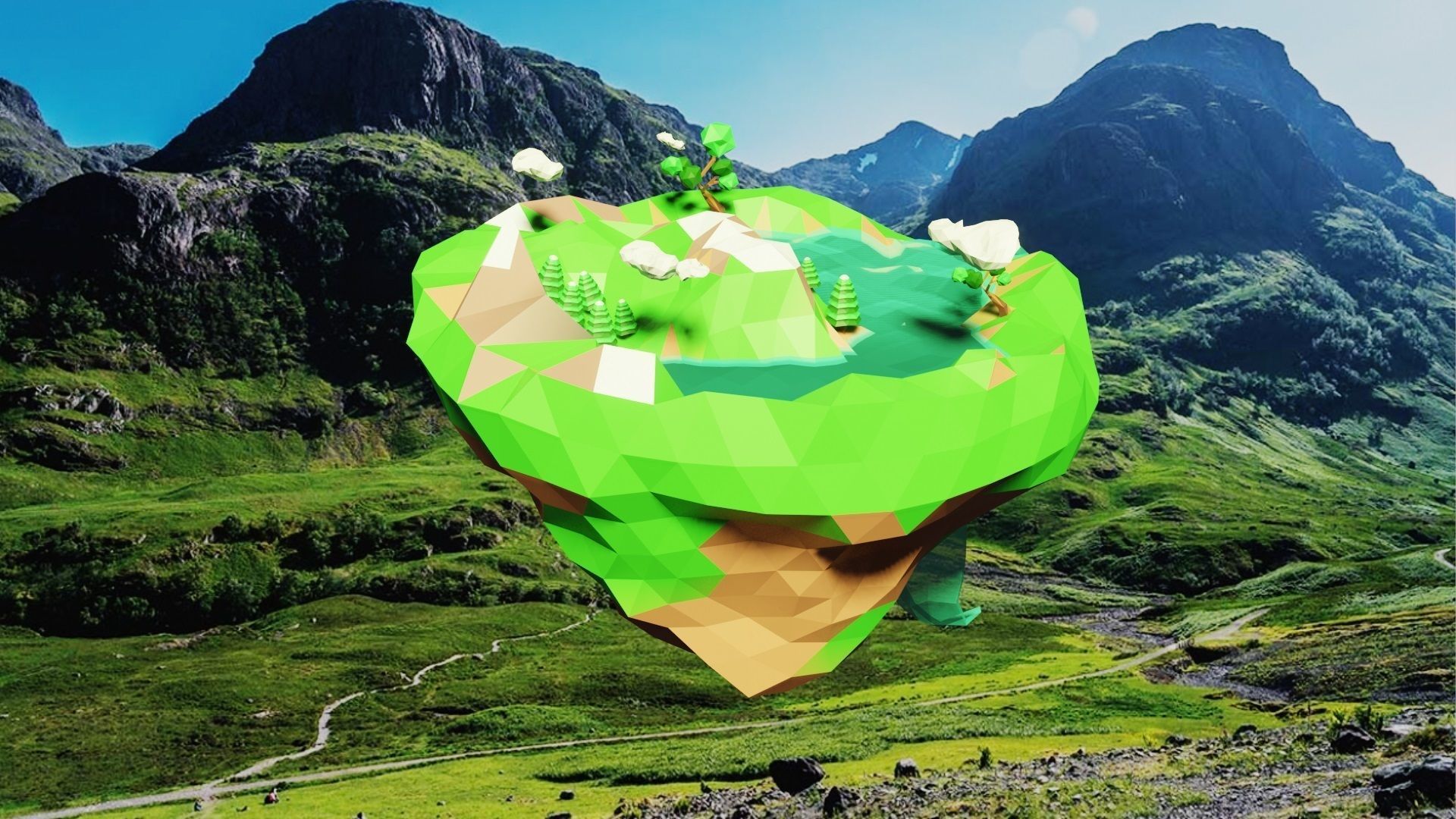 low poly land island in middle of lake Low-poly 3D model_4