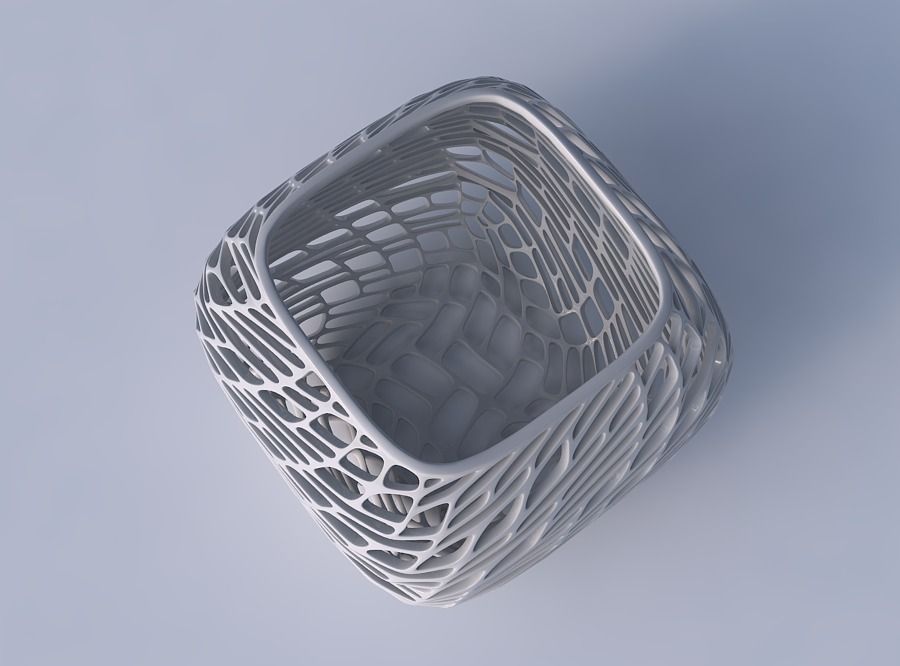 Bowl semi-quadratic with twisted lattice tiles 3D print model_2