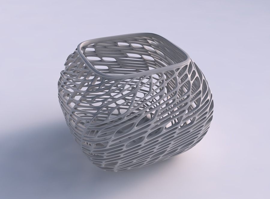 Bowl semi-quadratic with twisted lattice tiles 3D print model_0
