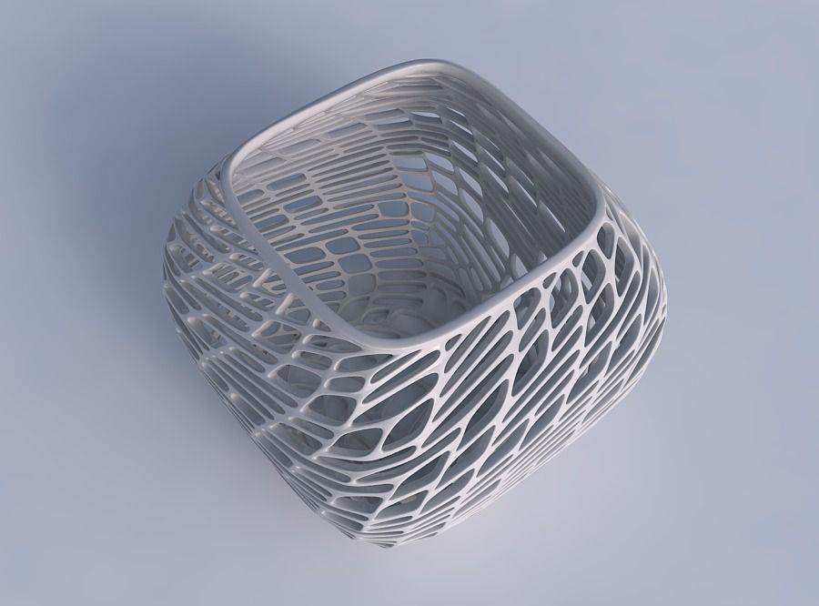 Bowl semi-quadratic with twisted lattice tiles 3D print model_1