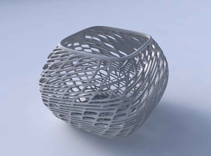 Bowl semi-quadratic with twisted lattice tiles 3D print model_3