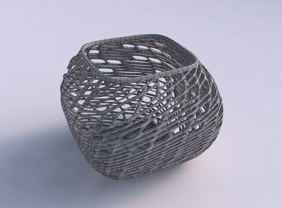 Bowl semi-quadratic with twisted lattice tiles 3D print model_5