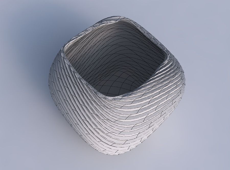 Bowl semi-quadratic with wavy extruded lines 2 3D print model_6
