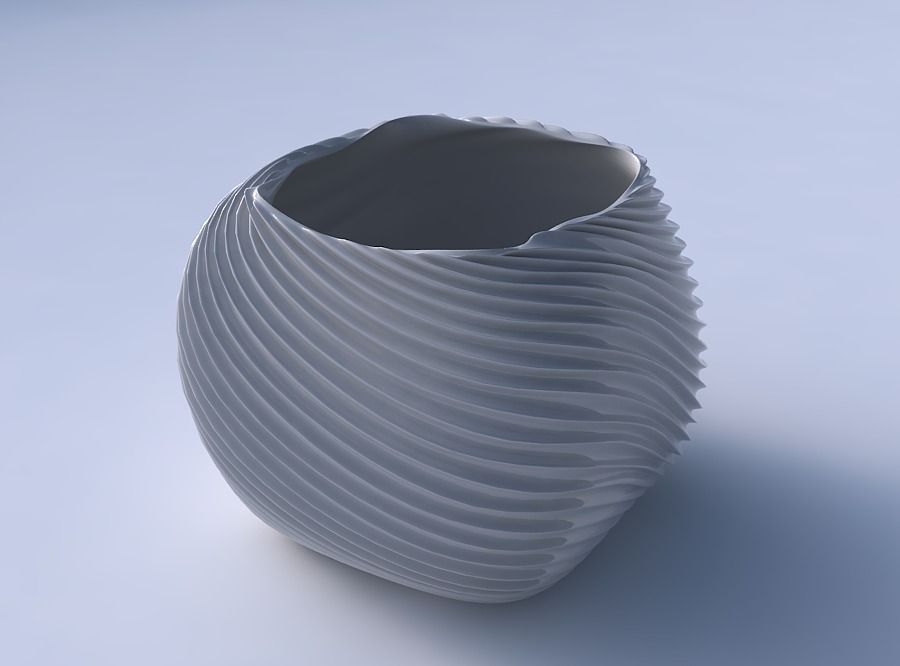 Bowl semi-quadratic with wavy extruded lines 2 3D print model_3