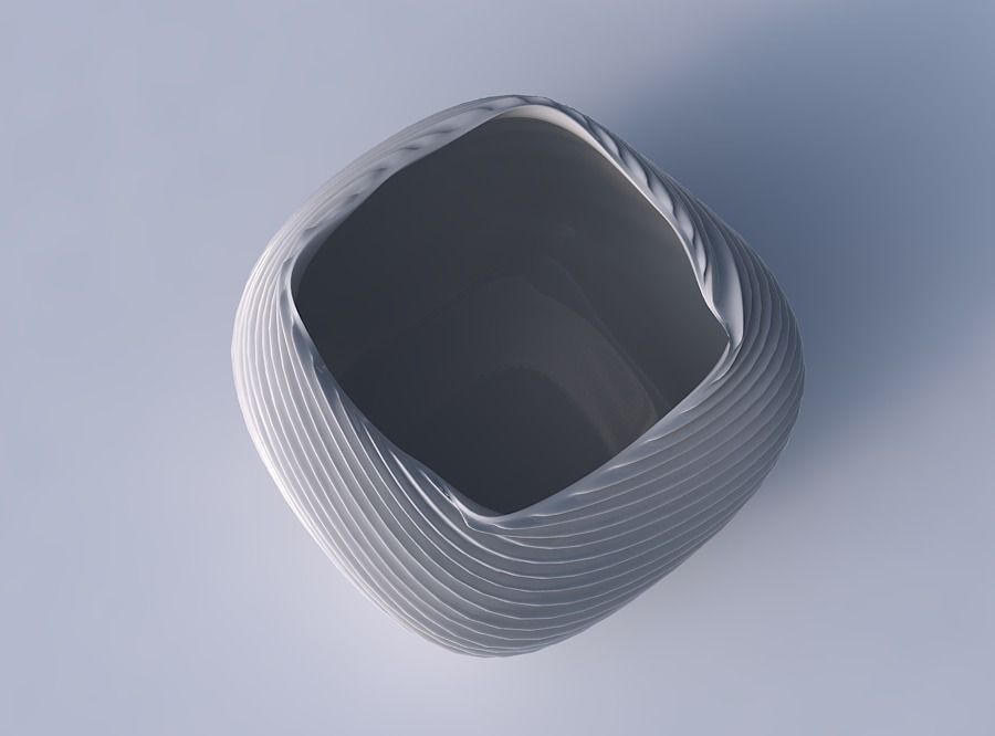 Bowl semi-quadratic with wavy extruded lines 2 3D print model_2