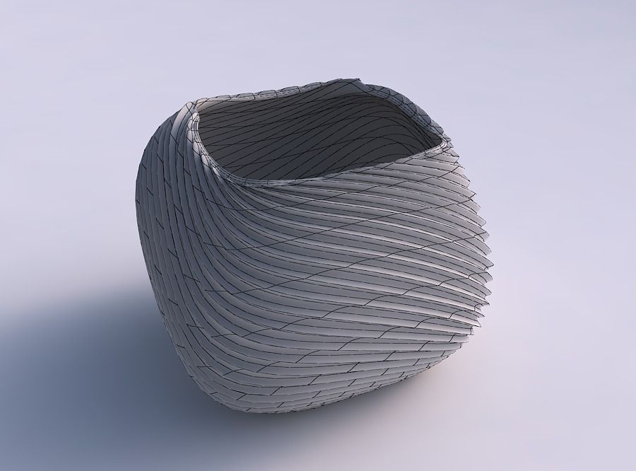 Bowl semi-quadratic with wavy extruded lines 2 3D print model_5