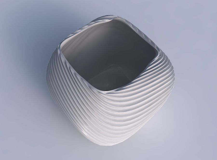 Bowl semi-quadratic with wavy extruded lines 2 3D print model_1