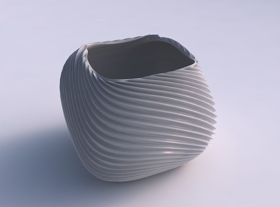 Bowl semi-quadratic with wavy extruded lines 2 3D print model_0