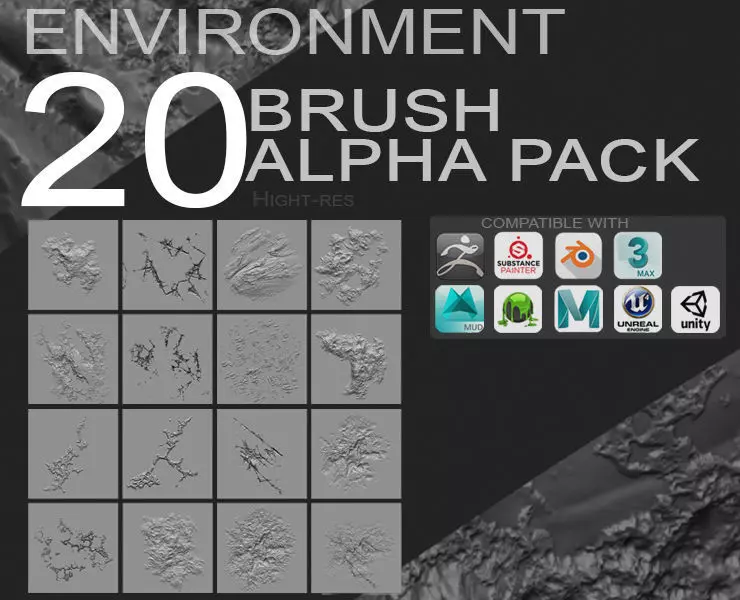 20 Environment Brush Pack and Maps 3D model_0
