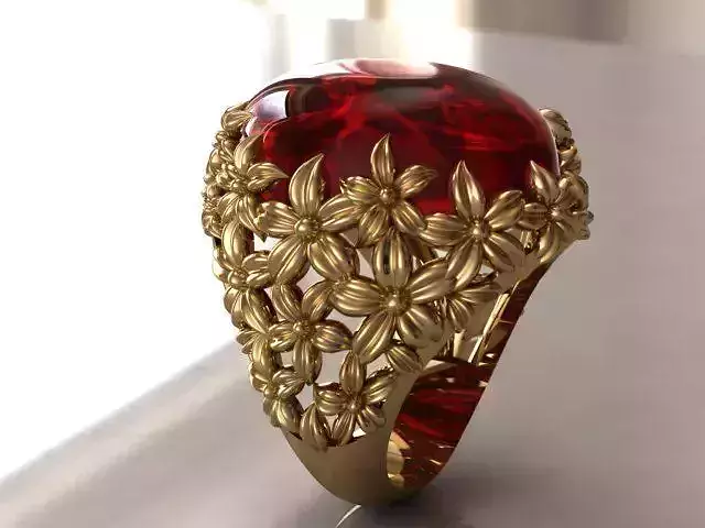 plumeria ring with cobochon gem