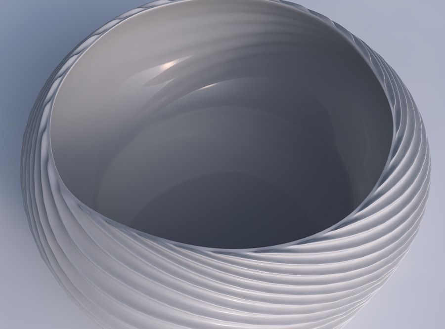 Bowl spheric squeezed wide with bent extruded lines 3 3D print model_1