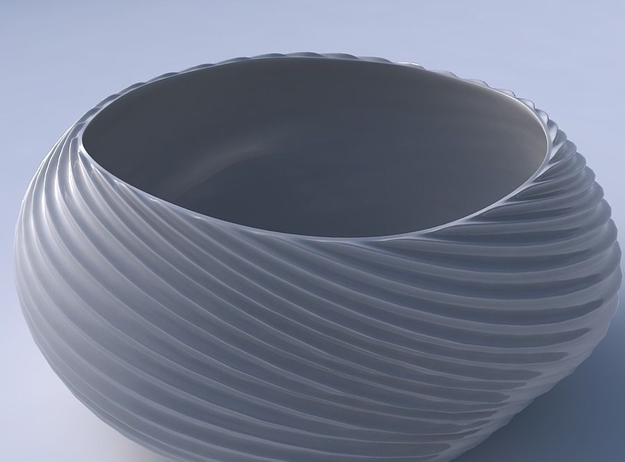 Bowl spheric squeezed wide with bent extruded lines 3 3D print model_3