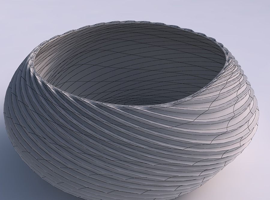 Bowl spheric squeezed wide with bent extruded lines 3 3D print model_5