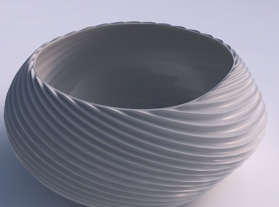 Bowl spheric squeezed wide with bent extruded lines 3 3D print model_0