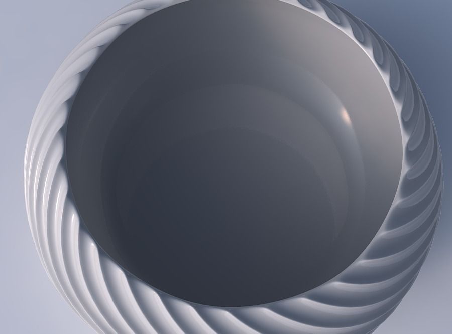 Bowl spheric squeezed wide with bent extruded lines 3D print model_2