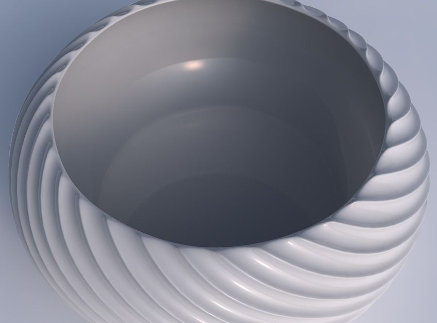 Bowl spheric squeezed wide with bent extruded lines 3D print model_1