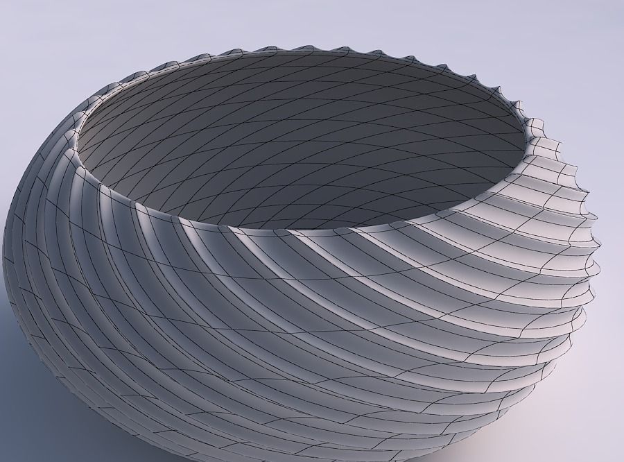 Bowl spheric squeezed wide with bent extruded lines 3D print model_5