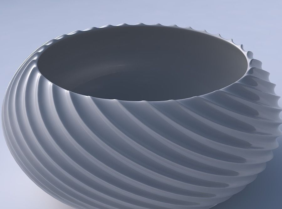 Bowl spheric squeezed wide with bent extruded lines 3D print model_3