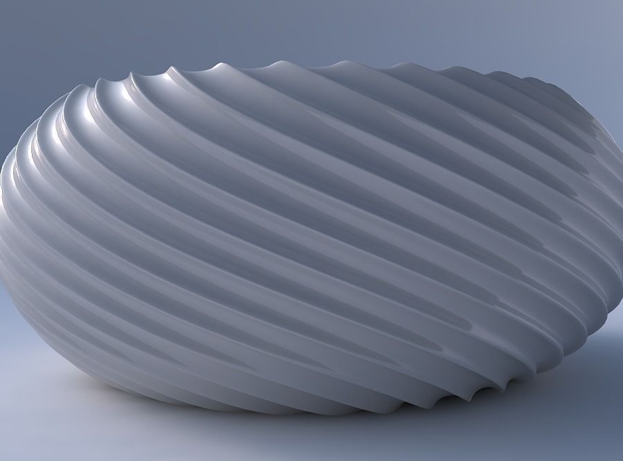 Bowl spheric squeezed wide with bent extruded lines 3D print model_4