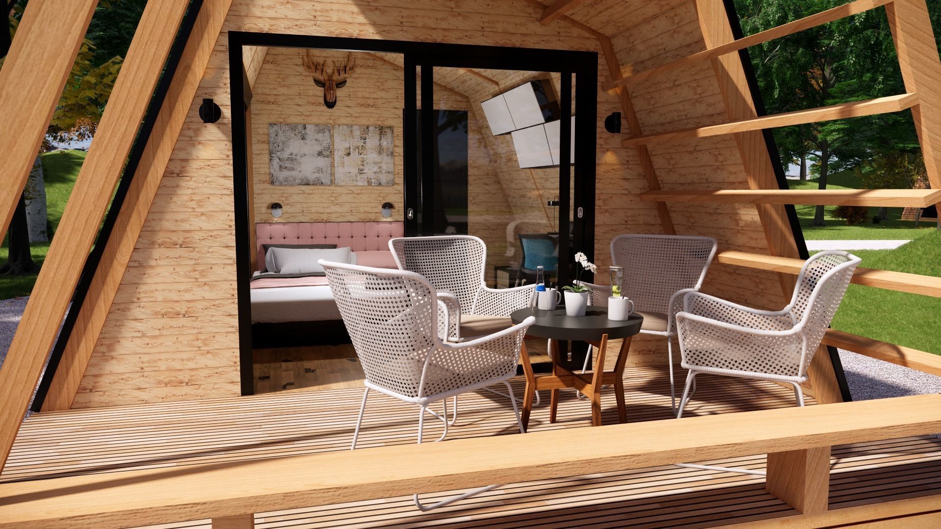 glamping pod tiny house vacation house on 18 m2 with terrace 8m Low-poly 3D model_5