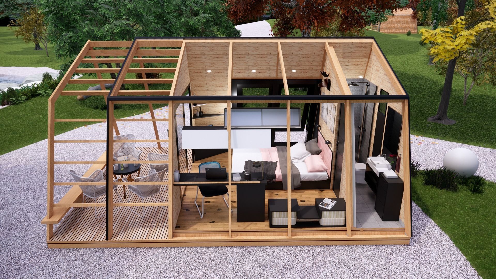 glamping pod tiny house vacation house on 18 m2 with terrace 8m Low-poly 3D model_2