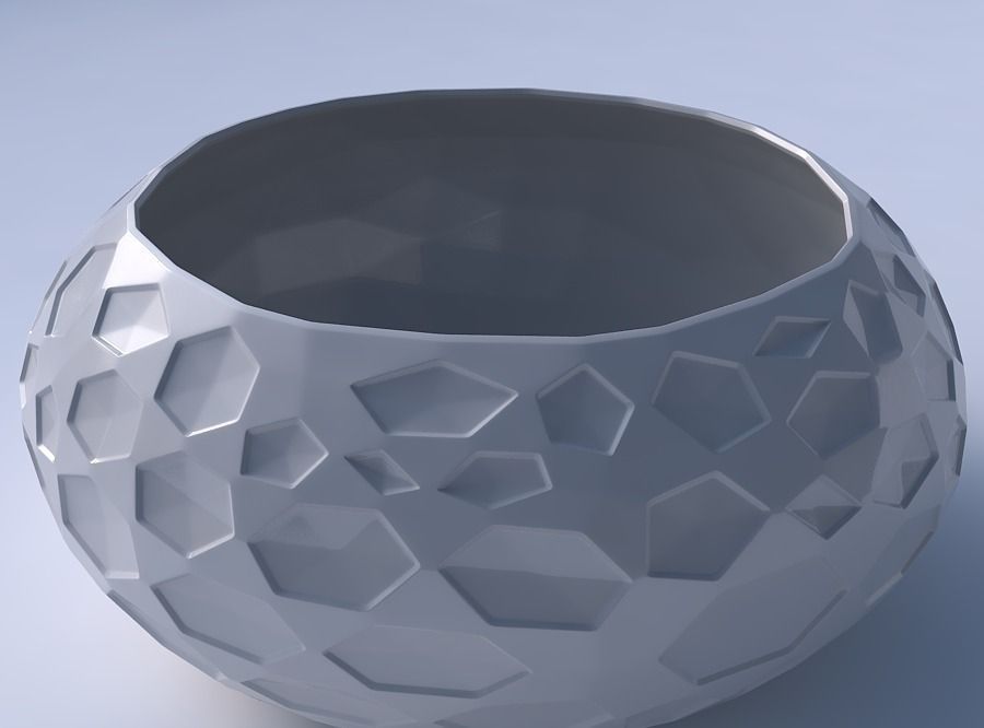 Bowl spheric squeezed wide with crystal dents 3D print model_3