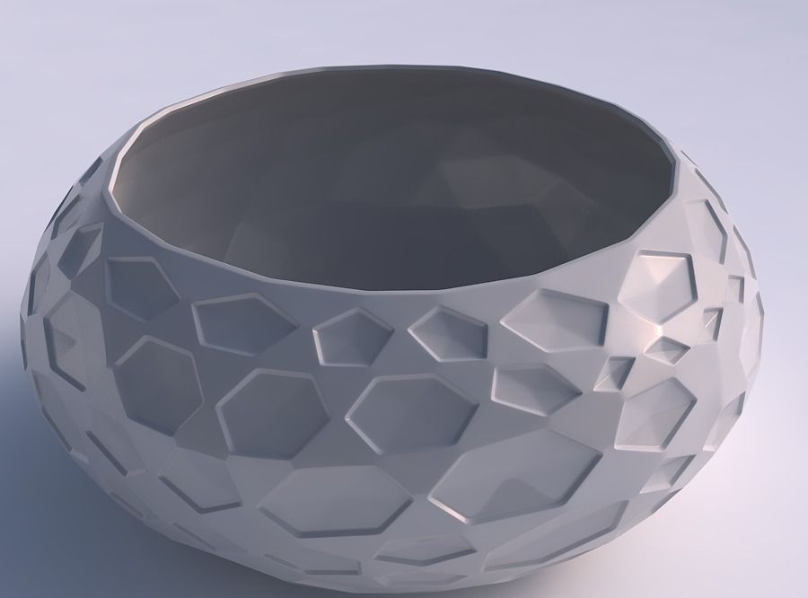 Bowl spheric squeezed wide with crystal dents 3D print model_0