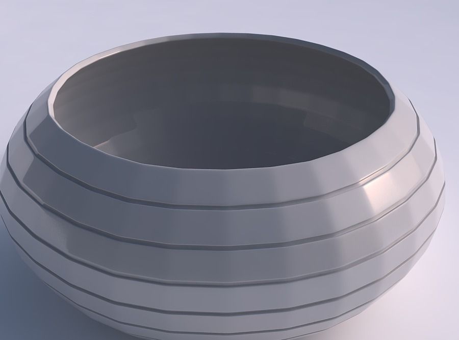 Bowl spheric squeezed wide with hard horizontal dents 3D print model_0