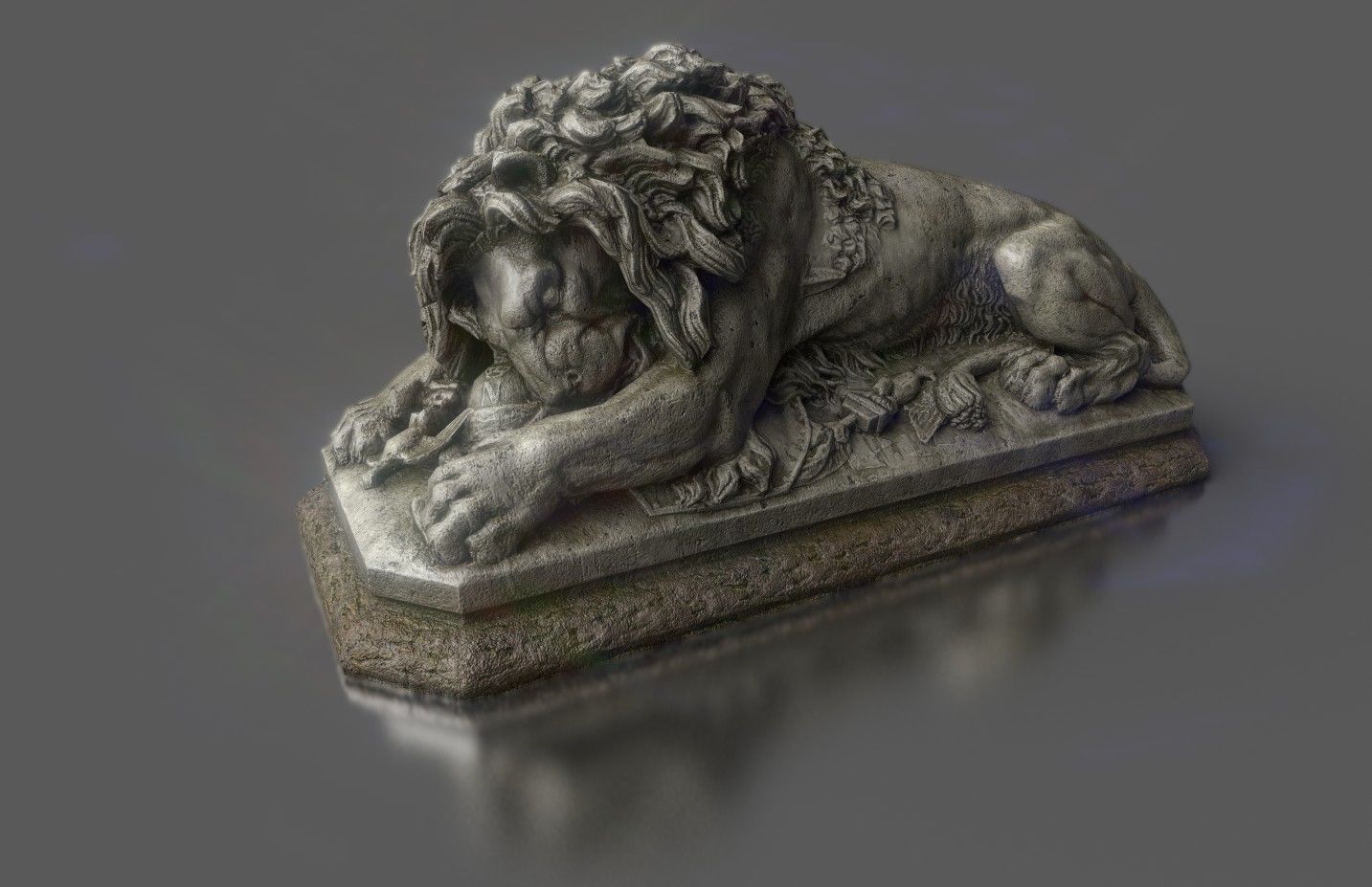 Old statue lion Low-poly realistic PBR 3D model and printable Low-poly 3D model_5