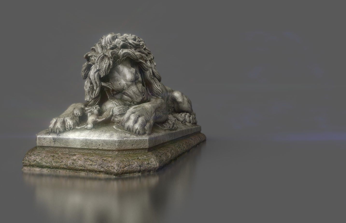 Old statue lion Low-poly realistic PBR 3D model and printable Low-poly 3D model_6