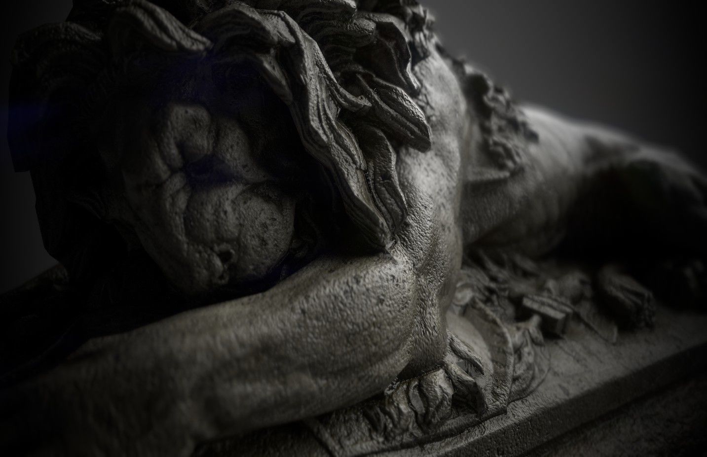 Old statue lion Low-poly realistic PBR 3D model and printable Low-poly 3D model_3