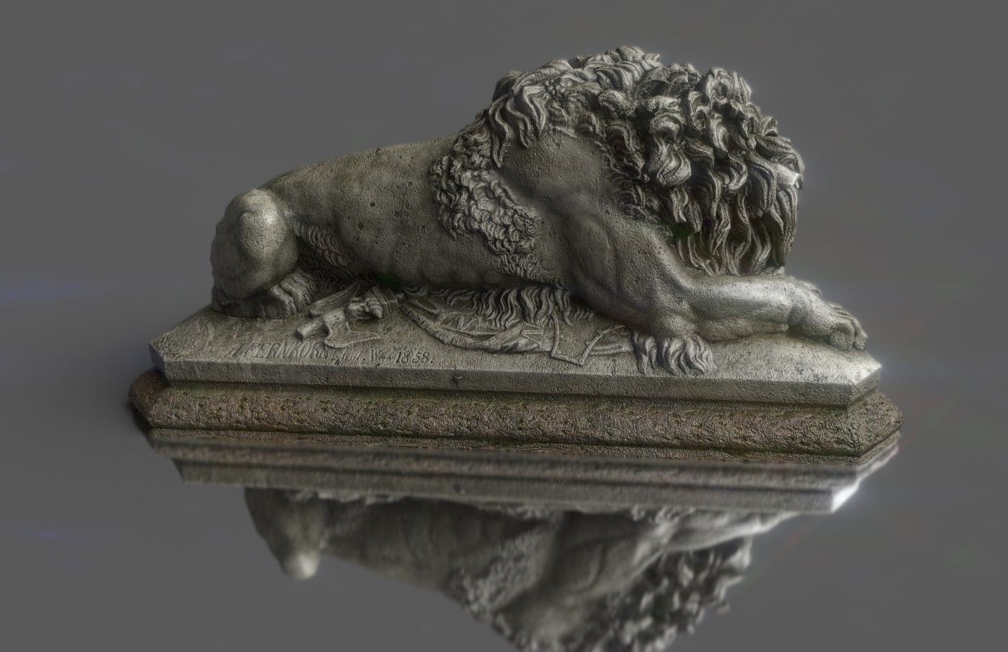 Old statue lion Low-poly realistic PBR 3D model and printable Low-poly 3D model_1