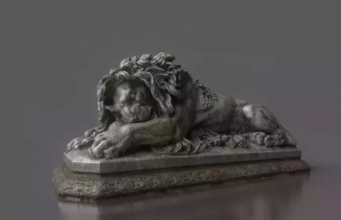 Old statue lion Low-poly realistic PBR 3D model and printable Low-poly 3D model