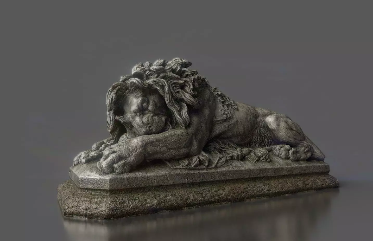 Old statue lion Low-poly realistic PBR 3D model and printable Low-poly 3D model_0