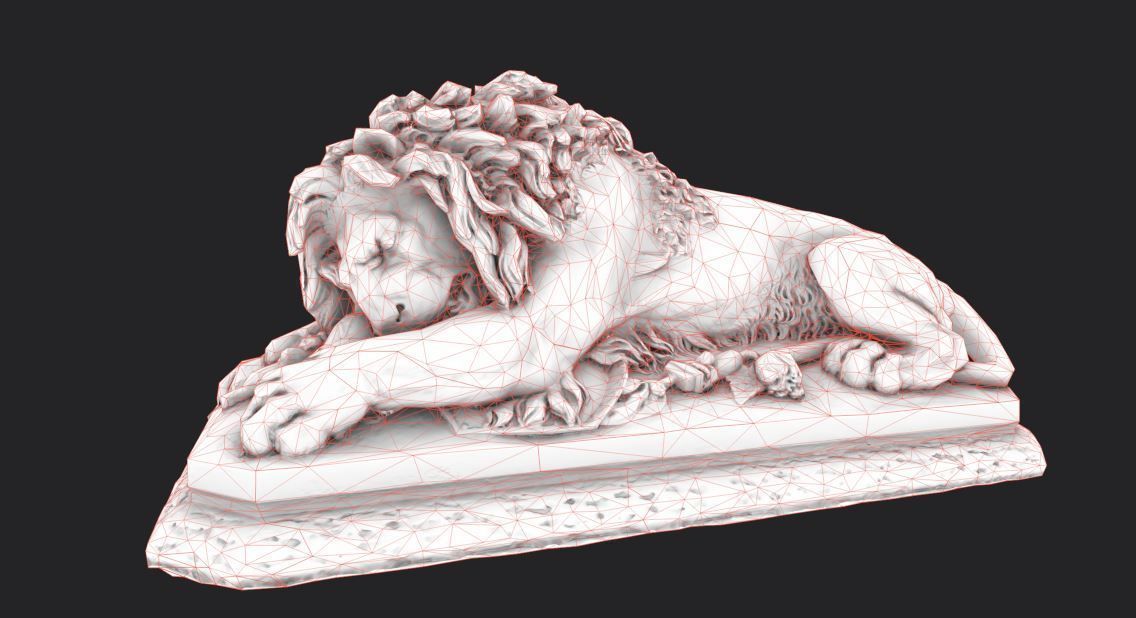 Old statue lion Low-poly realistic PBR 3D model and printable Low-poly 3D model_10