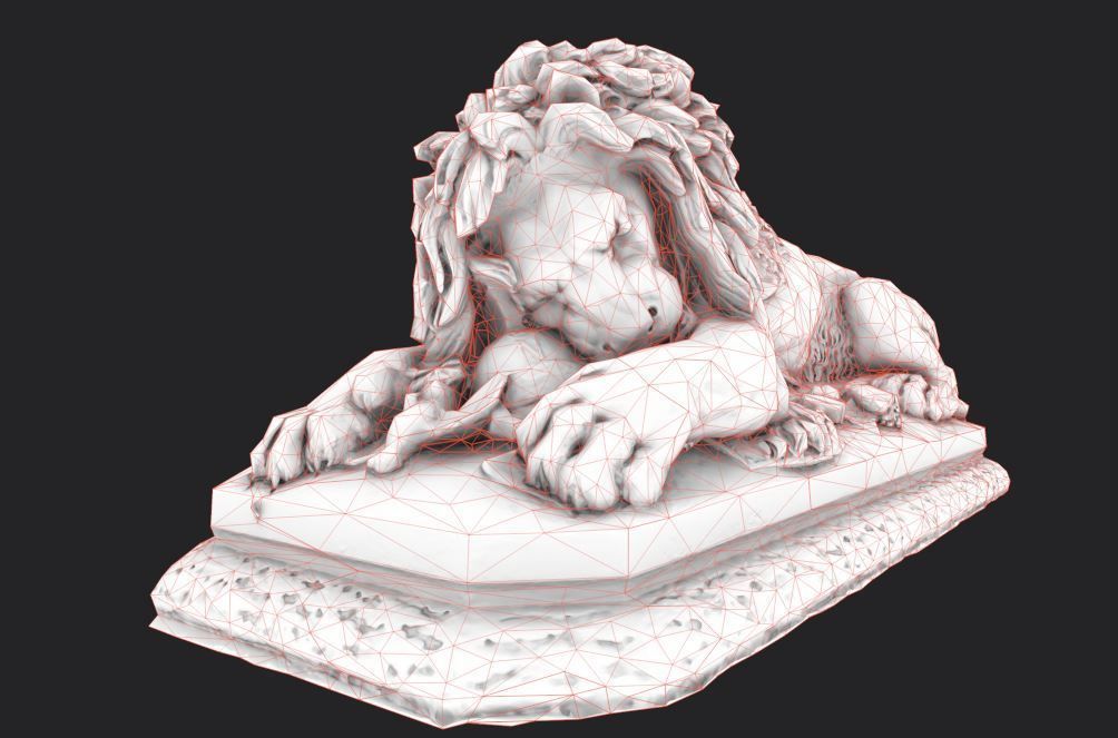 Old statue lion Low-poly realistic PBR 3D model and printable Low-poly 3D model_12